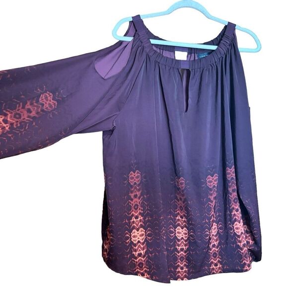 Lane Bryant Top Womens 18 20 Multicolor Boho Print Cold Shoulder Keyhole Blouse - Picture 3 of 7